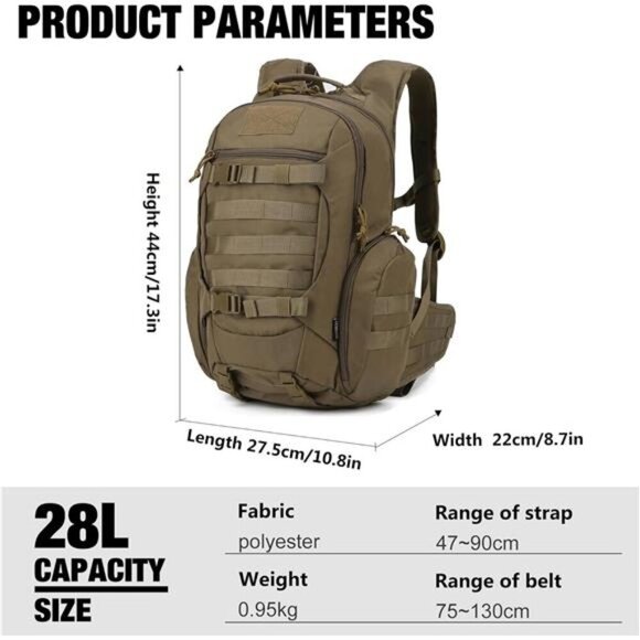 Tactical Backpack 28L Molle Hiking Motorcycle Survival Gear Bag with Straps - Picture 2 of 8
